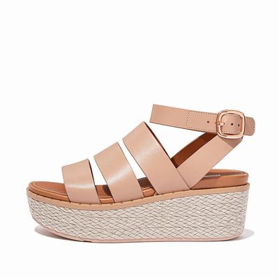 Fitflop Women's ELOISE Espadrille Leather Wedge Sandals - Beige, YW9201356